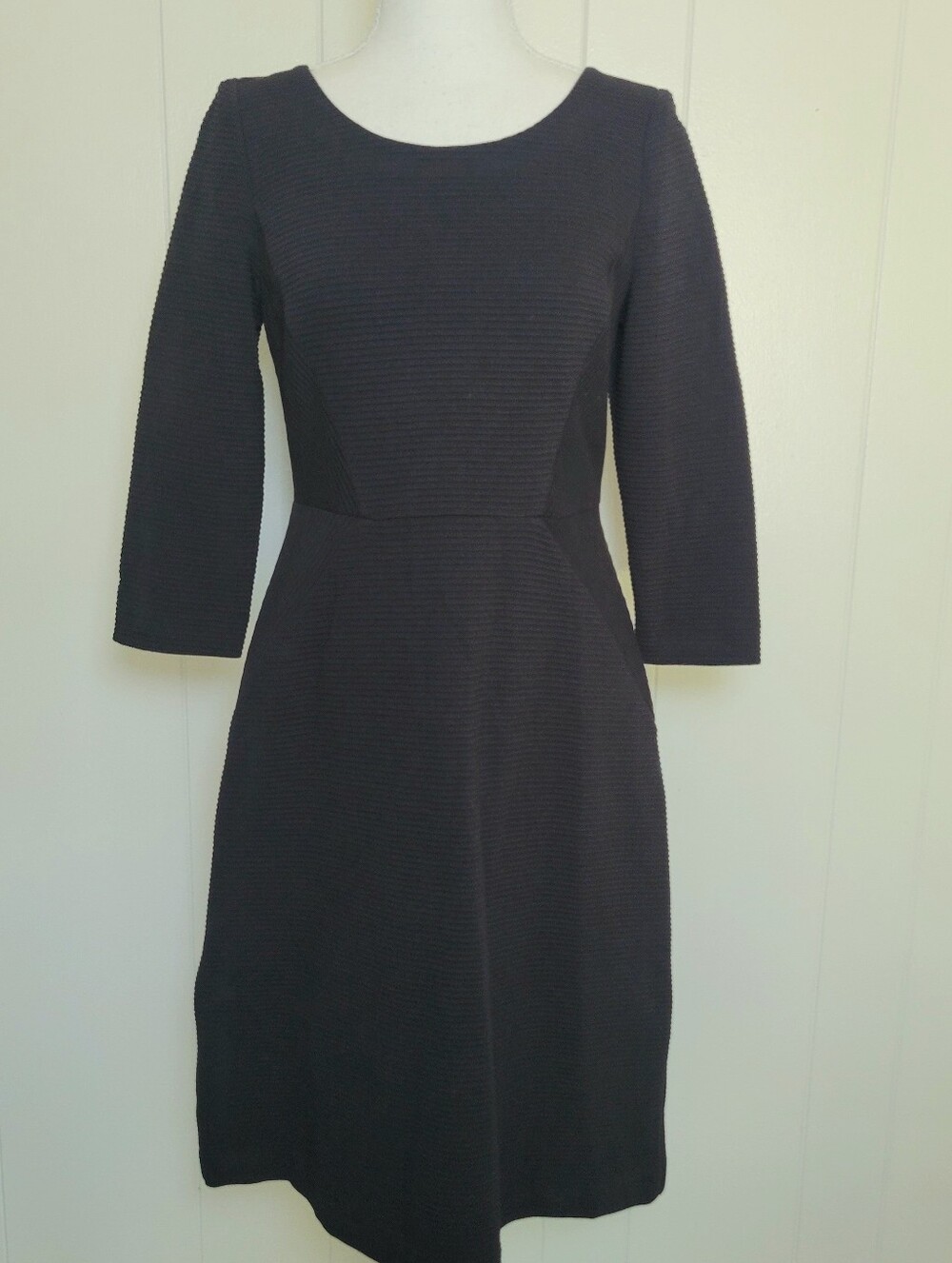 NWT Talbots Ribbed Ponte A Line Dress Dark Navy Blue ¾ Sleeve Classic Cotton 4
